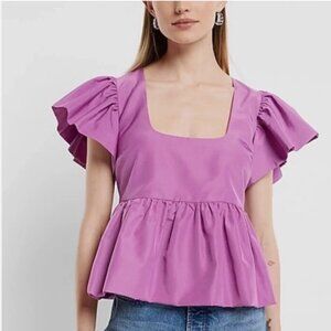 Express Purple Ruffle Sleeve Peplum Top Size X-Small